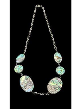 Vintage LUCAS LAMETH  LUC Sterling Silver 925 & Abalone MOP Green Necklace